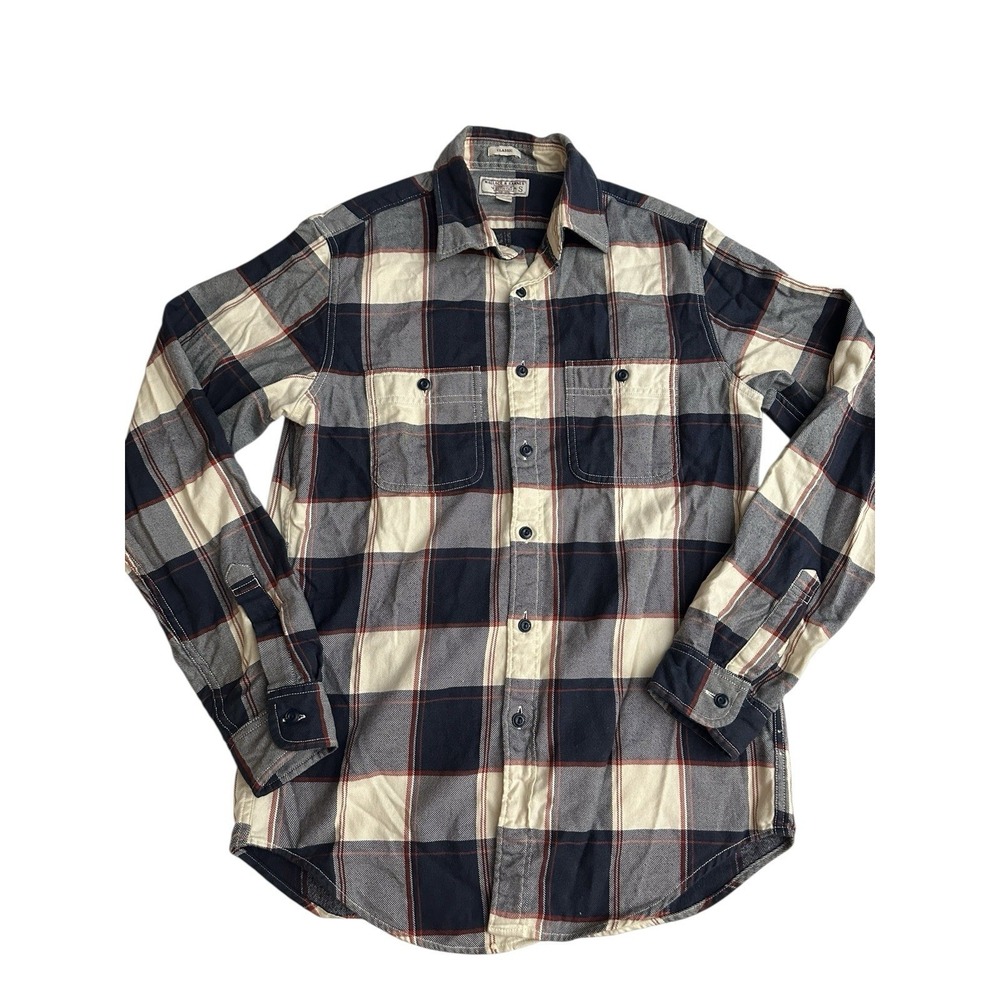 Wallace & Barnes Flannel Shirt Mens Small Slim Fit Blue Red White Plaid‎ #QR13-6